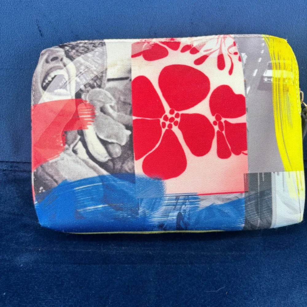 Hayward Luxury Canvas Cosmetic Pouch Multi Color Collage Print Makeup Bag